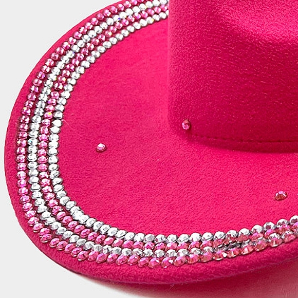 Pink Crystal Bling Studded Rhinestone Hat Brim Party Womens Cowgirl Western main image 2